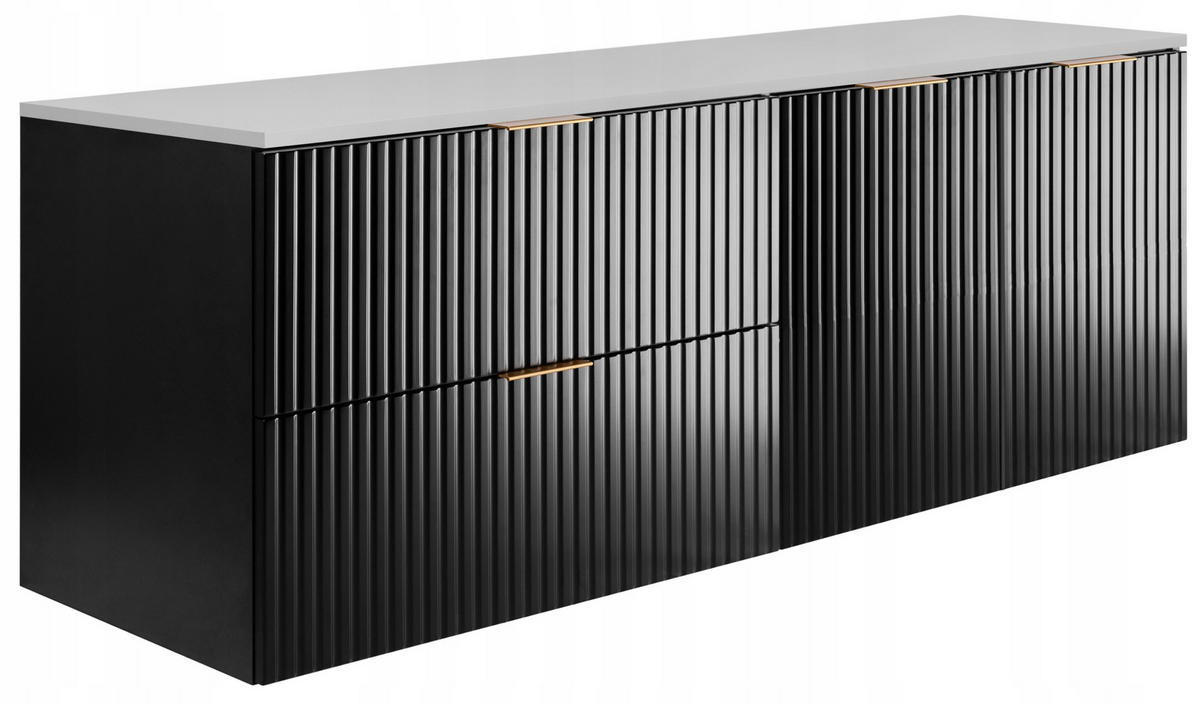 WASCHBECKUNTERSCHRANK FLOW + Platte Schwarz matt 160/57/46 cm - Schwarz, Holzwerkstoff (160/57/46cm) - Rodan