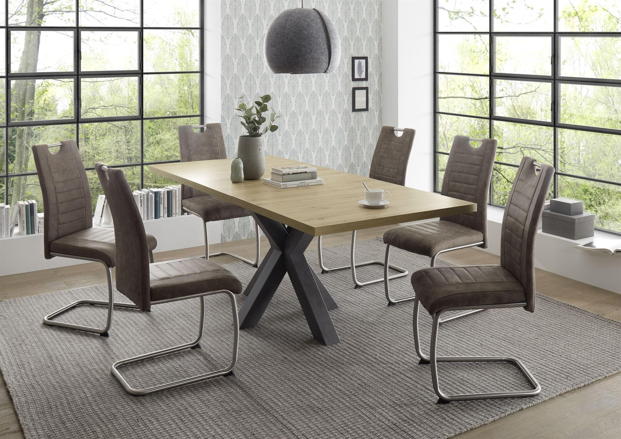 ESSTISCH ausziehbar Elda 1 160 x 90 x 75 Esszimmertisch Schwarzstahl/Asteiche - Eiche Artisan, Holz (160/90/75cm) - 58aufmkessel