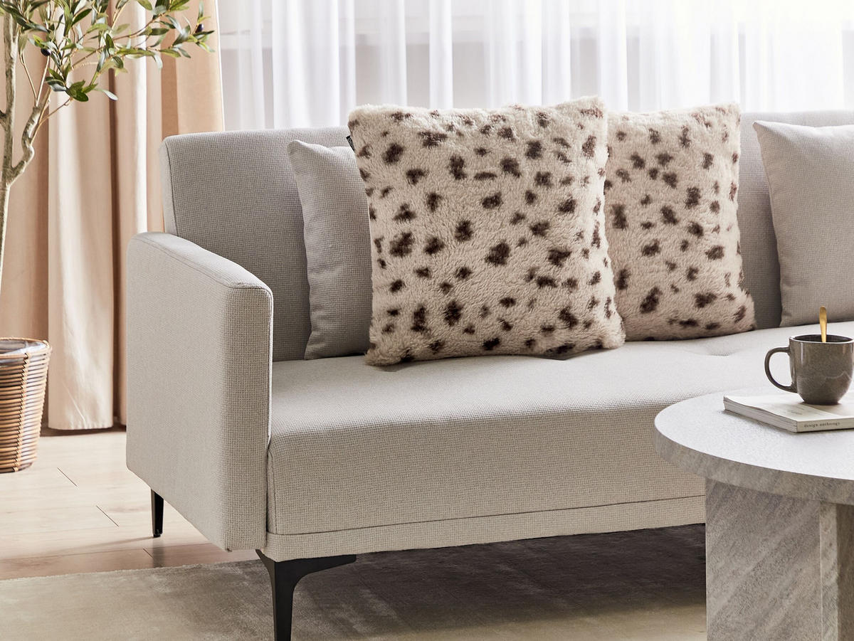 DEKOKISSEN 2er-Set Hellbeige 45/45 cm Kasra - Beige/Dunkelbraun, Kunststoff (45/45cm) - Beliani