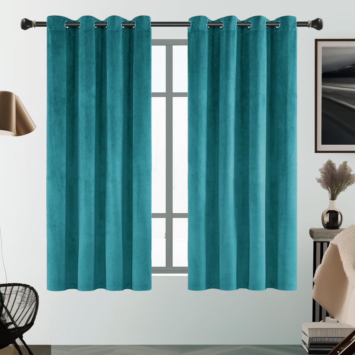 FERTIGVORHANG 2er Set 140 x 260 cm Samt - Türkis, Textil (140/260cm) - Kaket