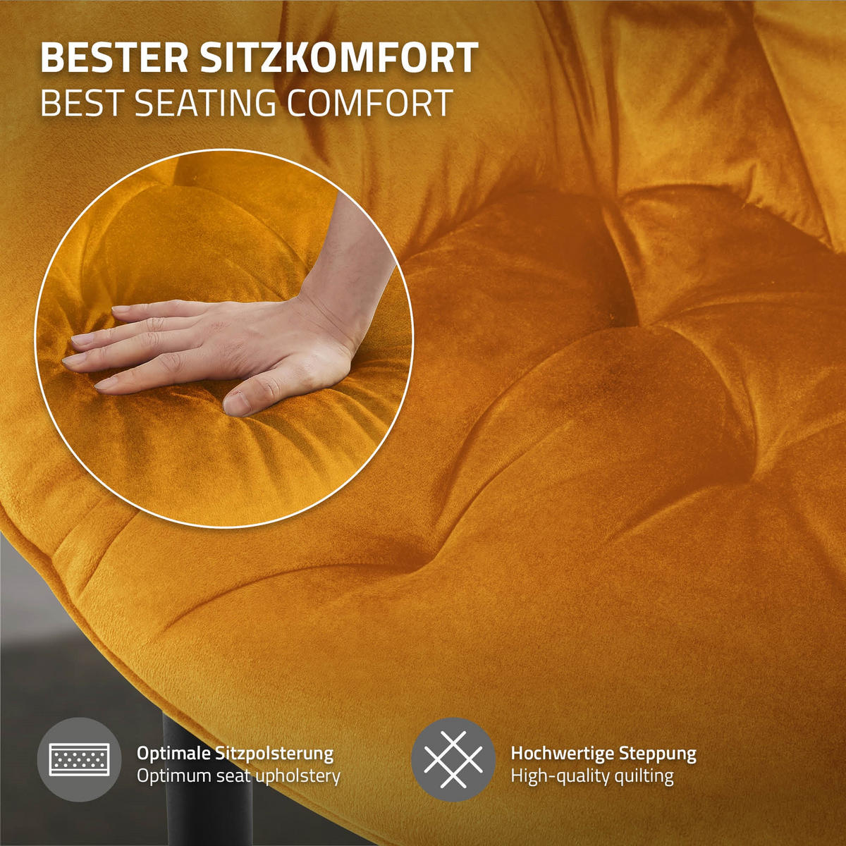 ESSZIMMERSTÜHLE 2er Set Senfgelb Samt - Dunkelgelb/Schwarz, Metall (67/83/59cm) - ML-DESIGN