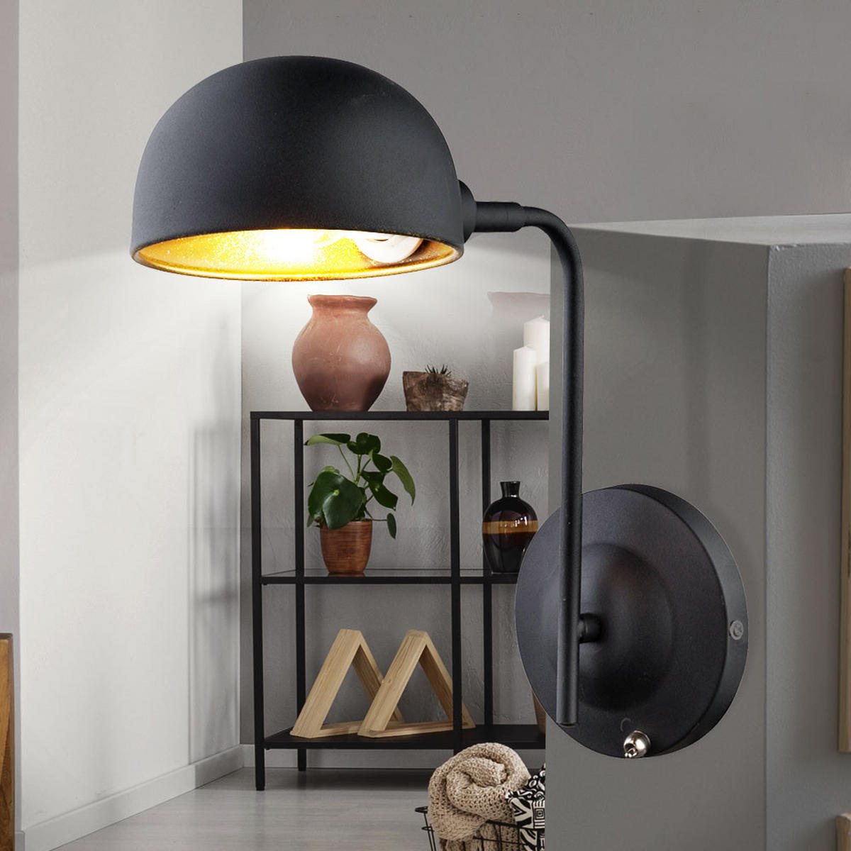 WANDLEUCHTE LENN Schwarz Gold - Schwarz, Metall (13/28/30cm) - Globo Lighting