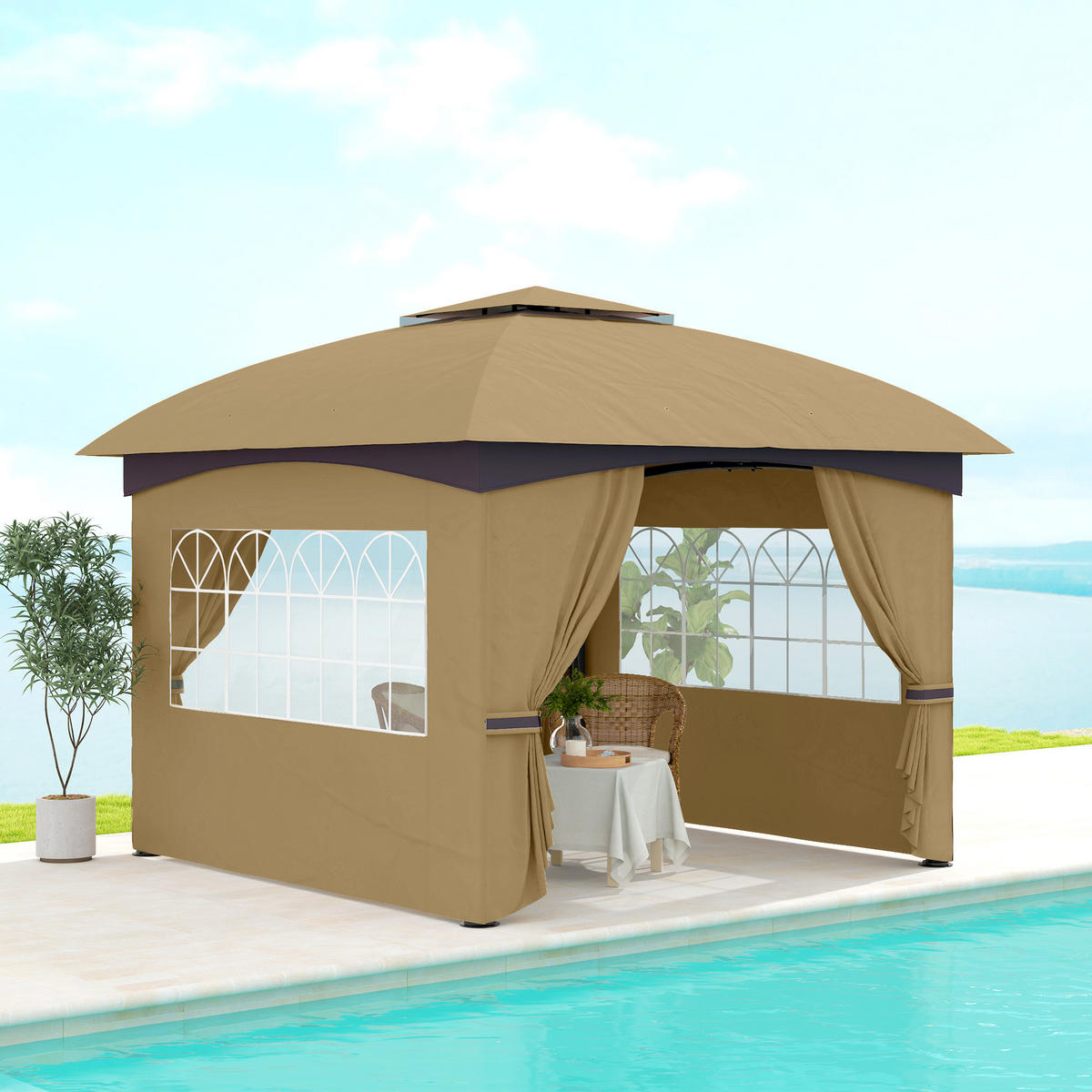 PAVILLON 3,4 x 3,4 m - Beige, Metall (335/285/335cm) - Outsunny