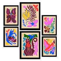POSTER Set Mit 6 Malerisch 1 In Tiere Abstracts Ästhetische Dekorative Gemälde Für Ihr Wohnzimmer, Schlafzimmer, Zuhause A3 & A4 Schwarzer Rahmen - Schwarz, Papier (29/3cm) - Nacnic