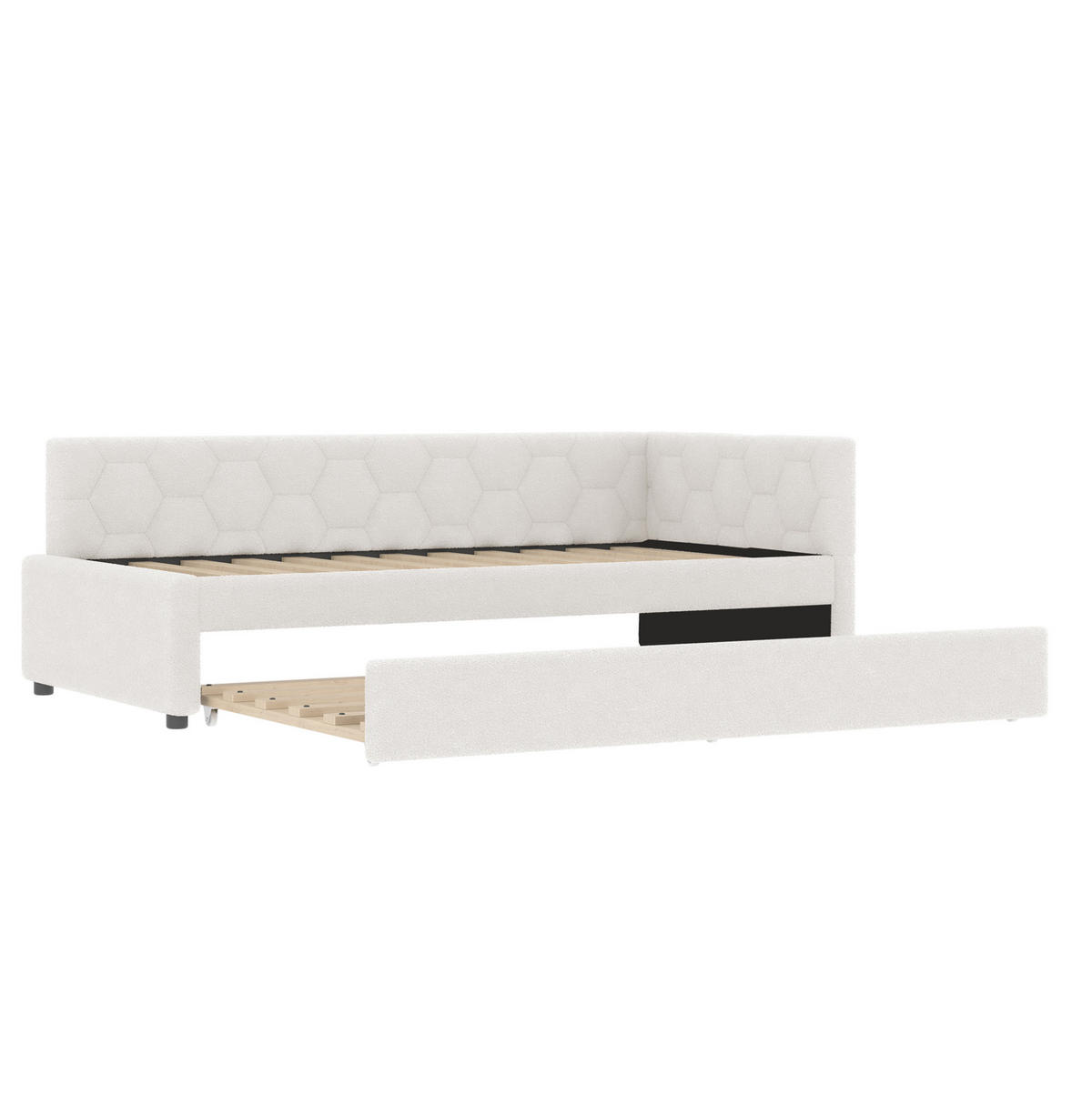 TAGESBETT 90/200 cm mit Ausziehbett, USB- und Typ-C-Anschluss, Nachttischlampe und Lattenrost, Vliesimitat, Weiß - Weiß, Textil (90/200cm) - Redom