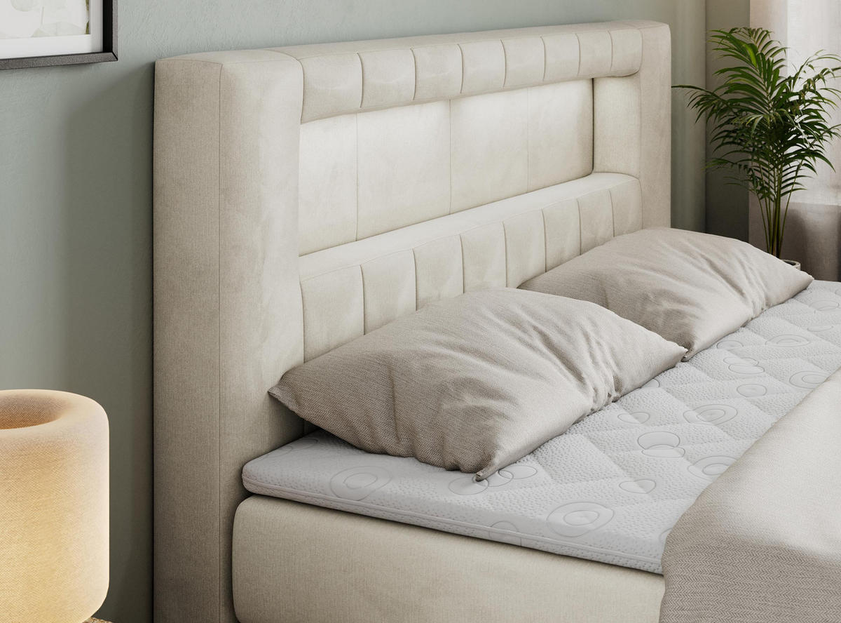 BOXSPRINGBETT GOLD-5 KING LED 200/200 Beige Velvet - H3 - Beige, Holz/Textil (200/200cm) - MKS