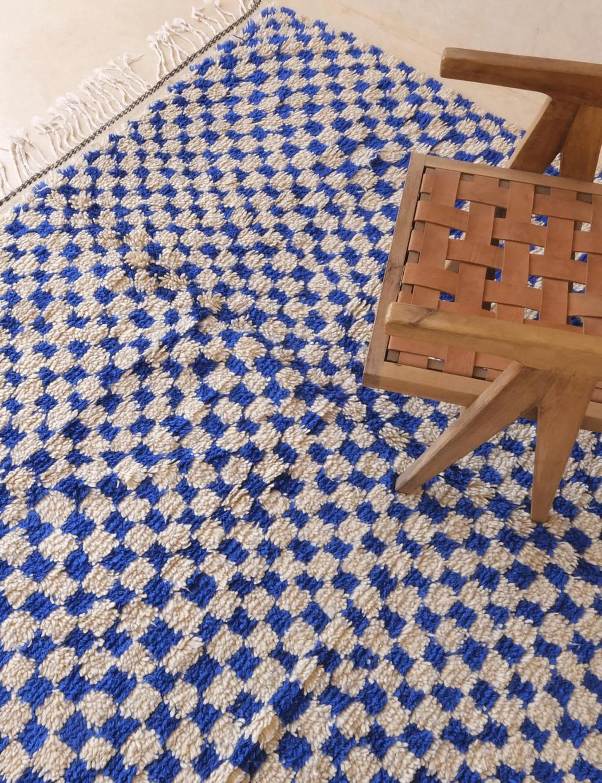 BERBERTEPPICH marokkanisch quadratisch kariert 200x 300 cm - Blau, Naturmaterialien (200/300cm) - AFK Living