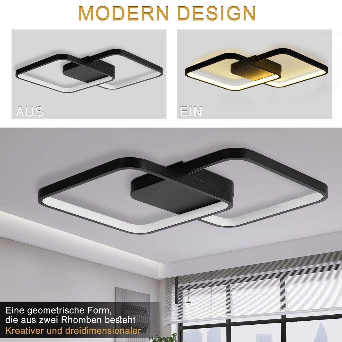 LED-DECKENLEUCHTE Nils 58/43/5 cm - Schwarz, Metall (58/43/5cm) - Nettlife