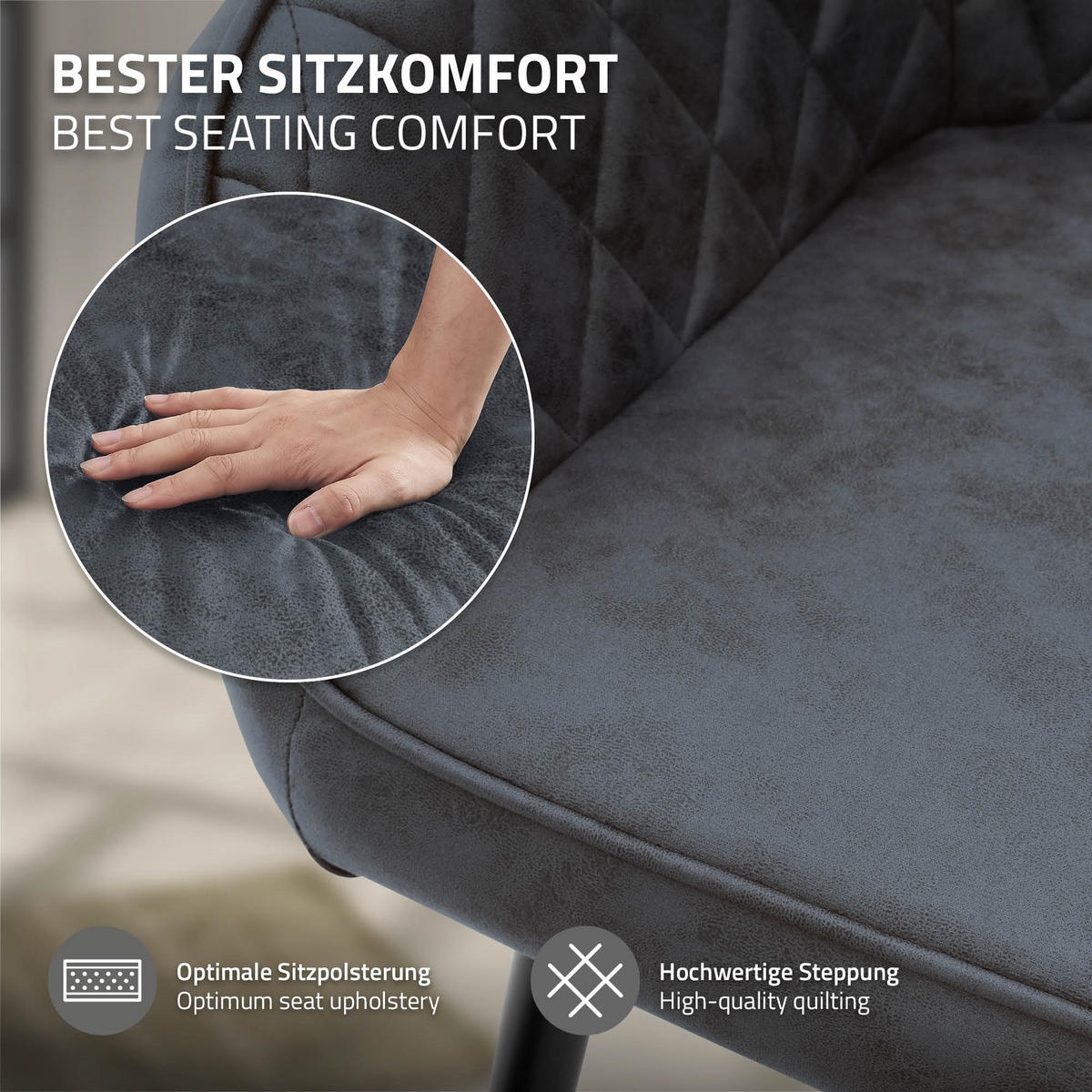ESSZIMMERSTUHL 6er Set Anthrazit Kunstleder - Anthrazit/Schwarz, Kunststoff/Metall (63/80/60cm) - ML-DESIGN