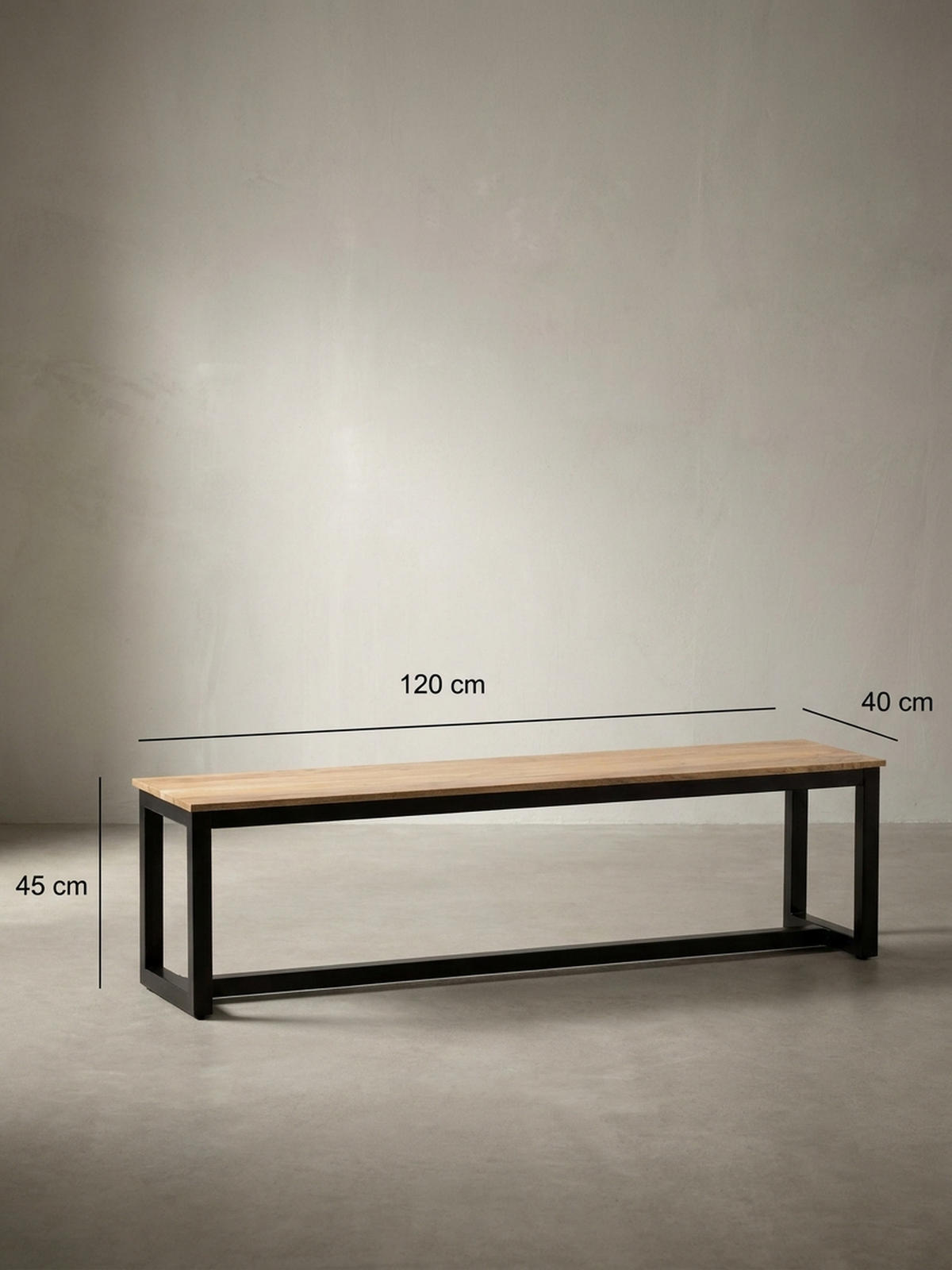 ESSZIMMERBANK Massivholz Metall Loft-Stil ohne Lehne, Akazie 120x40x45 cm - Schwarz/Braun, Holz/Metall (120/45/40cm) - KADIMA DESIGN