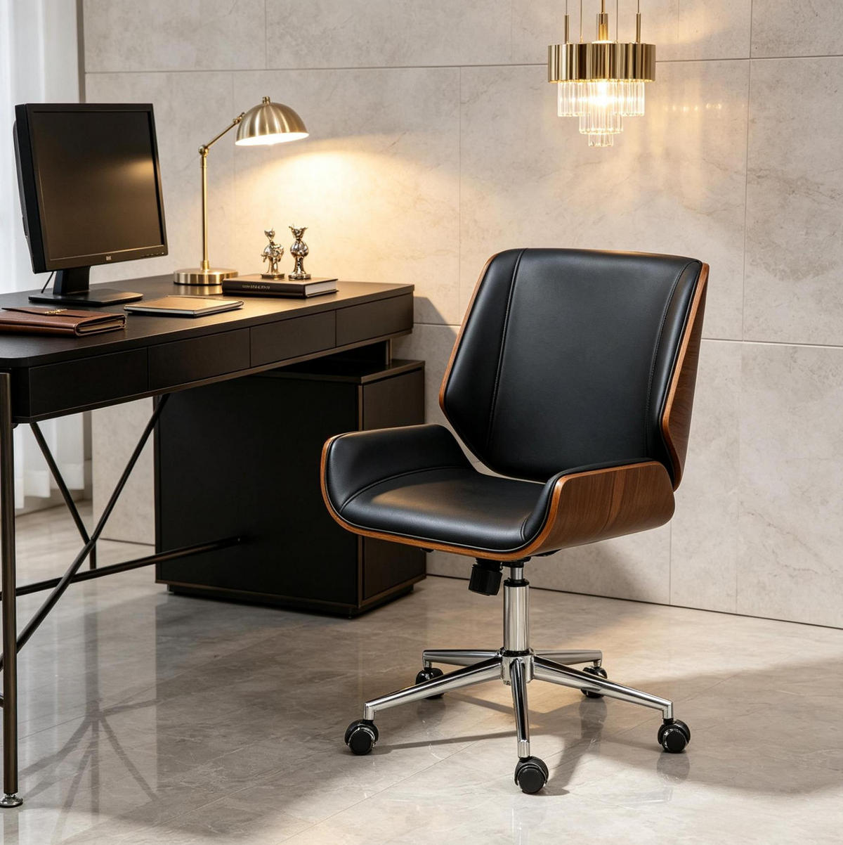 BÜROSTUHL in Schwarz und Dunkelbraun 60x53x96 cm, höhenverstellbar und drehbar - Schwarz, Kunststoff (53/96/60cm) - IVMEU