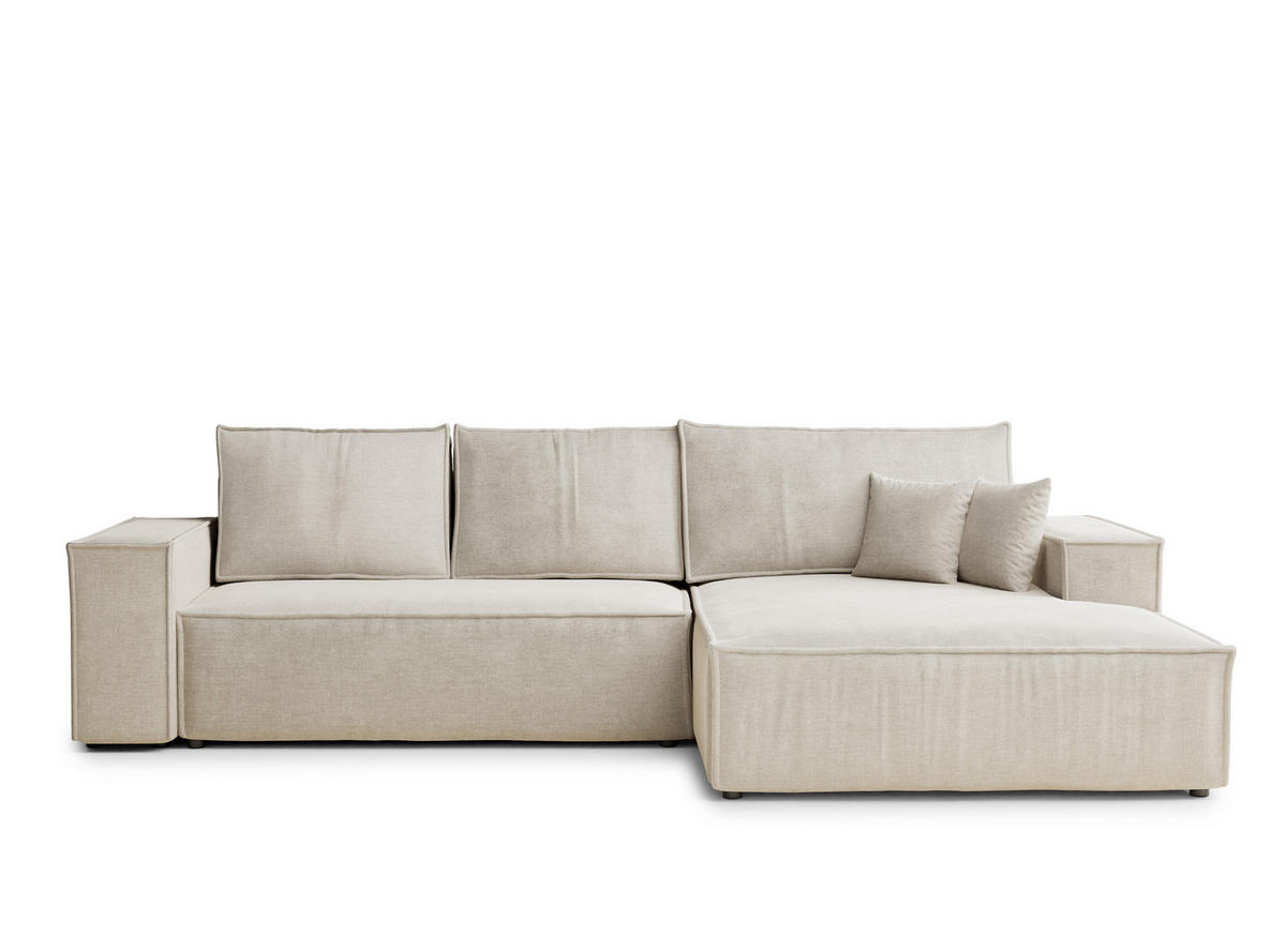 ECKSOFA Maze Beige Chenille-Stoff - Rechts Seite - Beige/Schwarz, Holz/Holzwerkstoff (294/185cm) - Maison de Reve