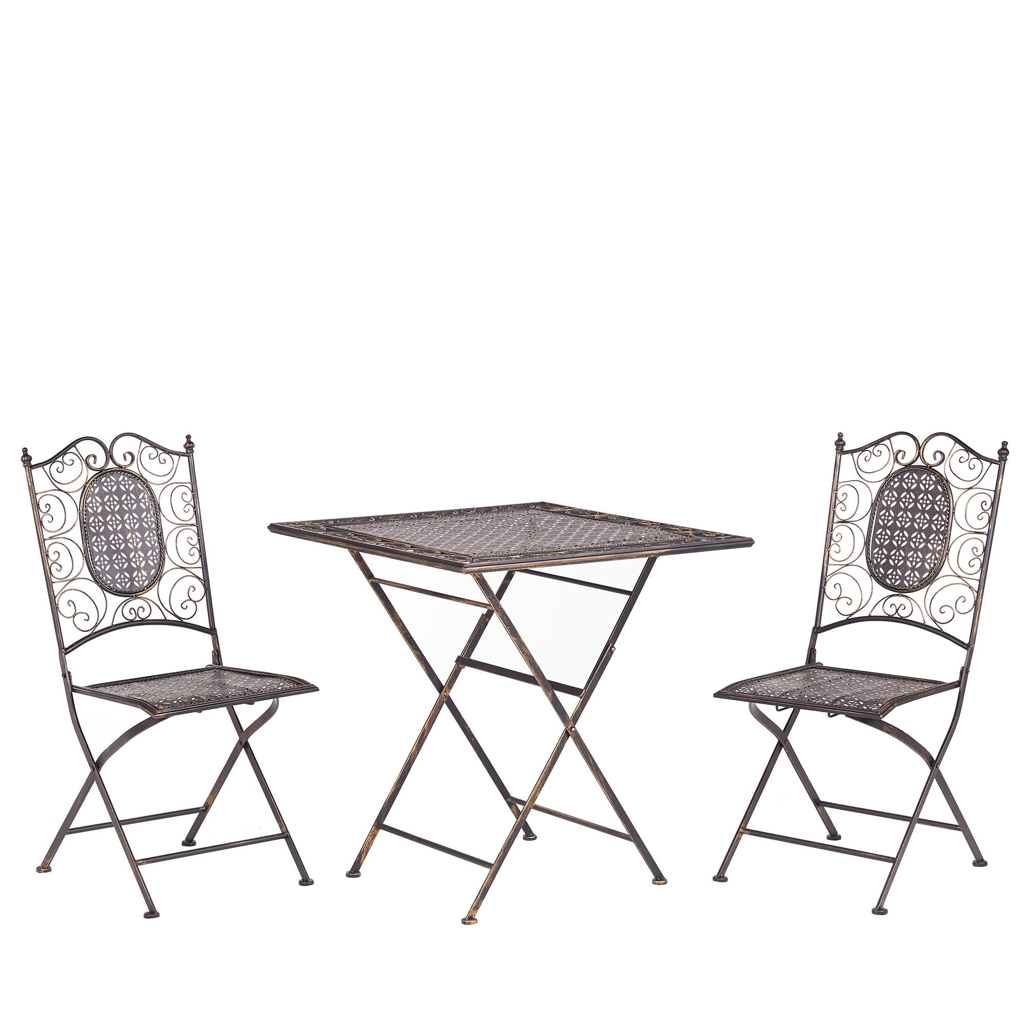 BALKONSET 2-Sitzer Metall Klapptisch schwarz Bormio - Goldfarben/Schwarz, Metall - Beliani