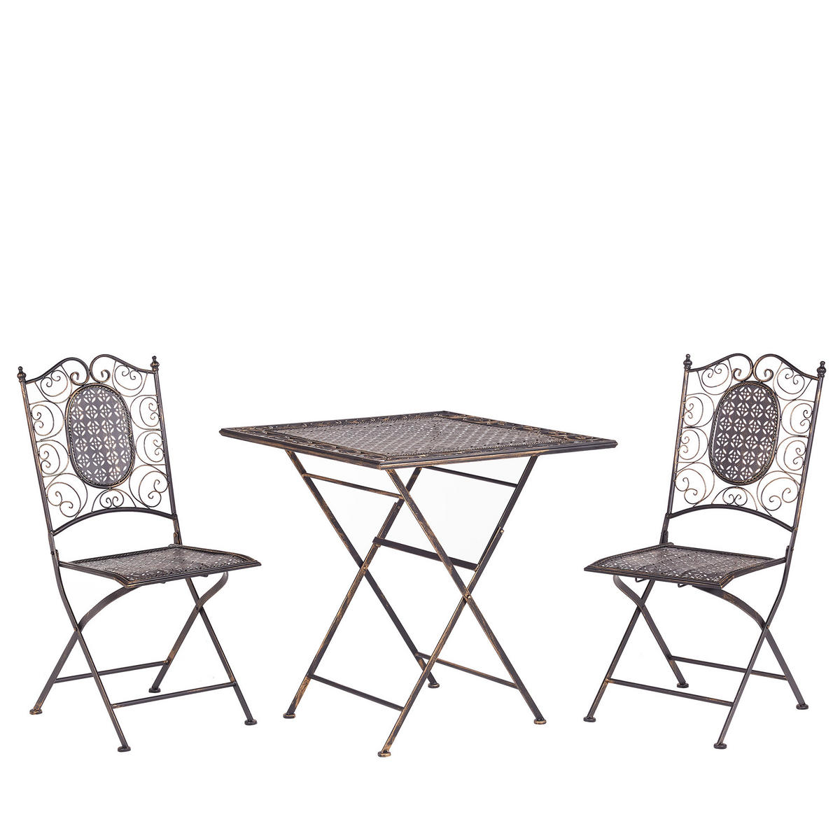 BALKONSET 2-Sitzer Metall Klapptisch schwarz Bormio - Goldfarben/Schwarz, Metall - Beliani
