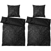 BETTWÄSCHE 4-teilig Floral - Schwarz, Naturmaterialien (135/200cm) - Sanilo