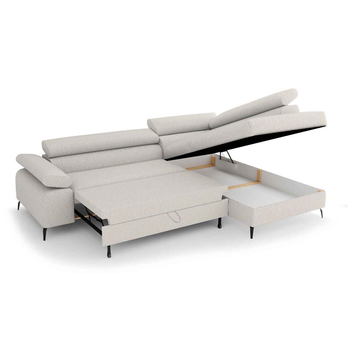 ECKSCHLAFSOFA Mellow mit Bettkasten, Beige, rechts - Beige/Schwarz, Textil (270/205cm) - Beautysofa