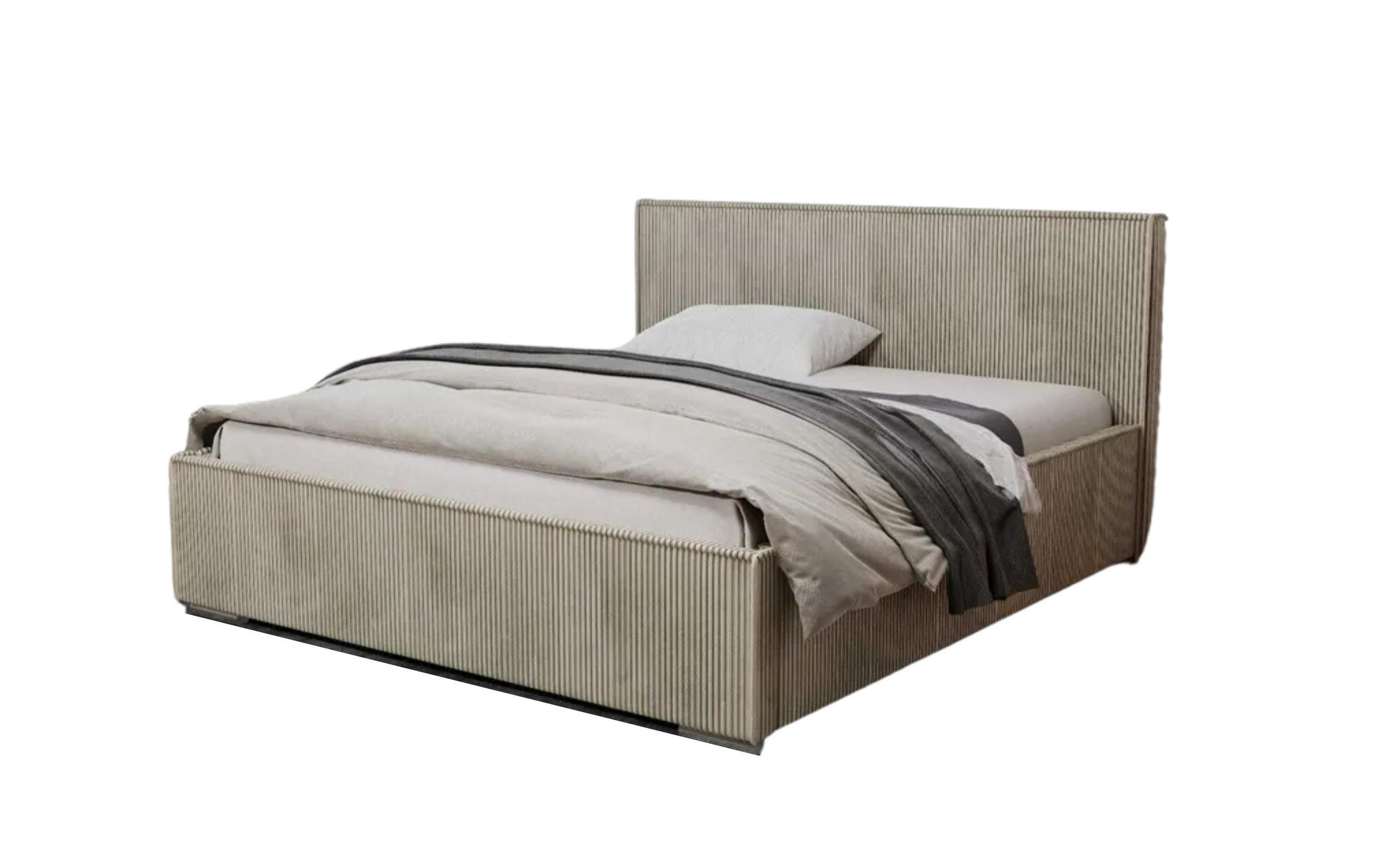 POLSTERBETT LUIS mit Kopfteil, 180 x 200 cm, Doppelbett mit Bettkasten und Lattenrost aus Metall, Cordstoff: Beige - Beige, Holz/Textil (180/200cm) - Agmat-Furniture