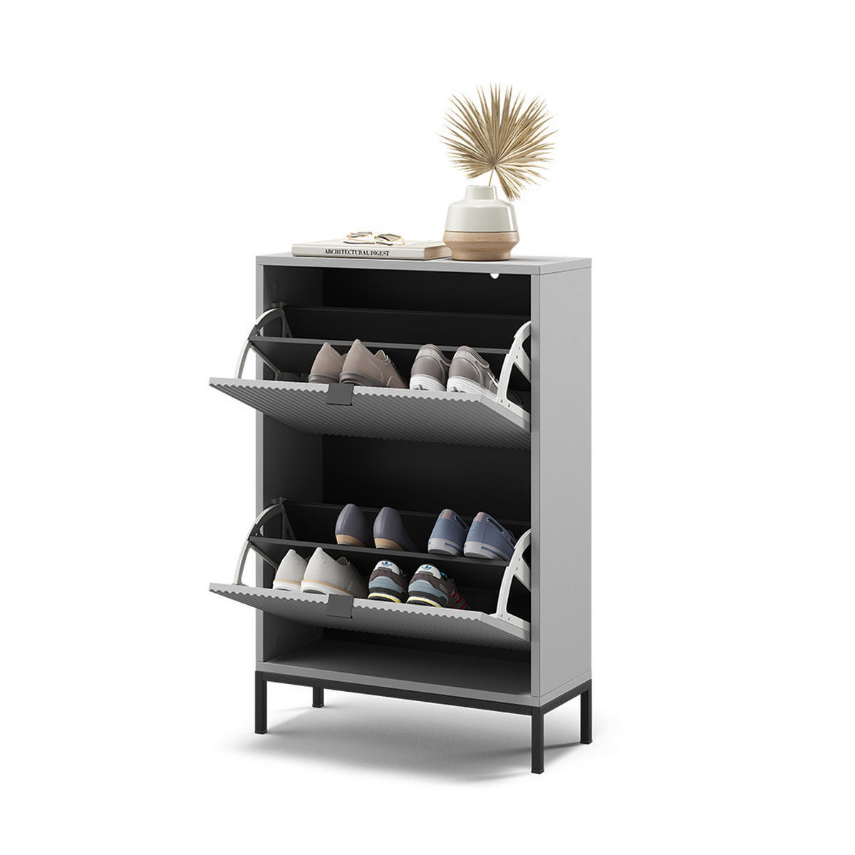 SCHUHKIPPER Eliza Grey 60 x 92 cm se 2 výklopnými zásuvkami - šedá, kompozitní dřevo (60/92/24cm) - Vicco