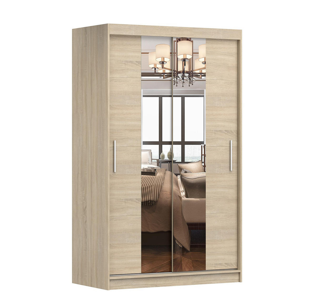SCHWEBETÜRENSCHRANK Neomi 01 Sonoma Eiche/Sonoma Eiche + Spiegel 120 cm - Alufarben/Sonoma Eiche, Glas/Holzwerkstoff (120/200/61cm) - imoebel24