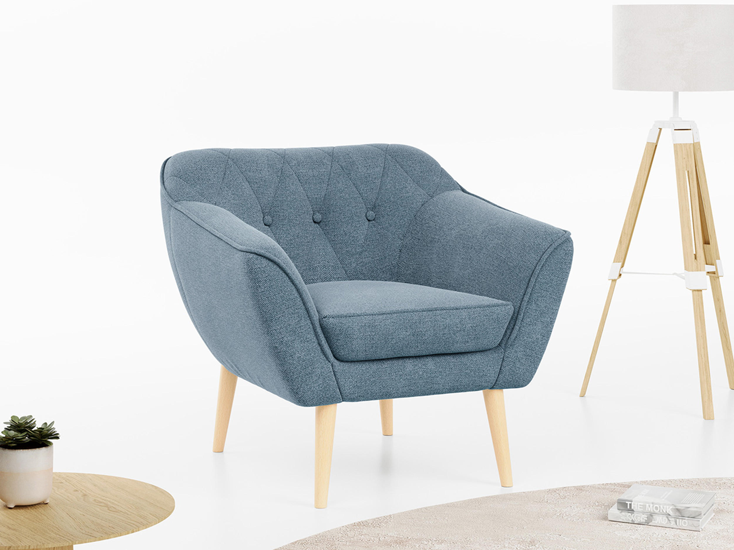 SESSEL Pirs 1 Sitzer Strukture Blau - Blau/Braun, Holz/Textil (80/75/74cm) - MKS