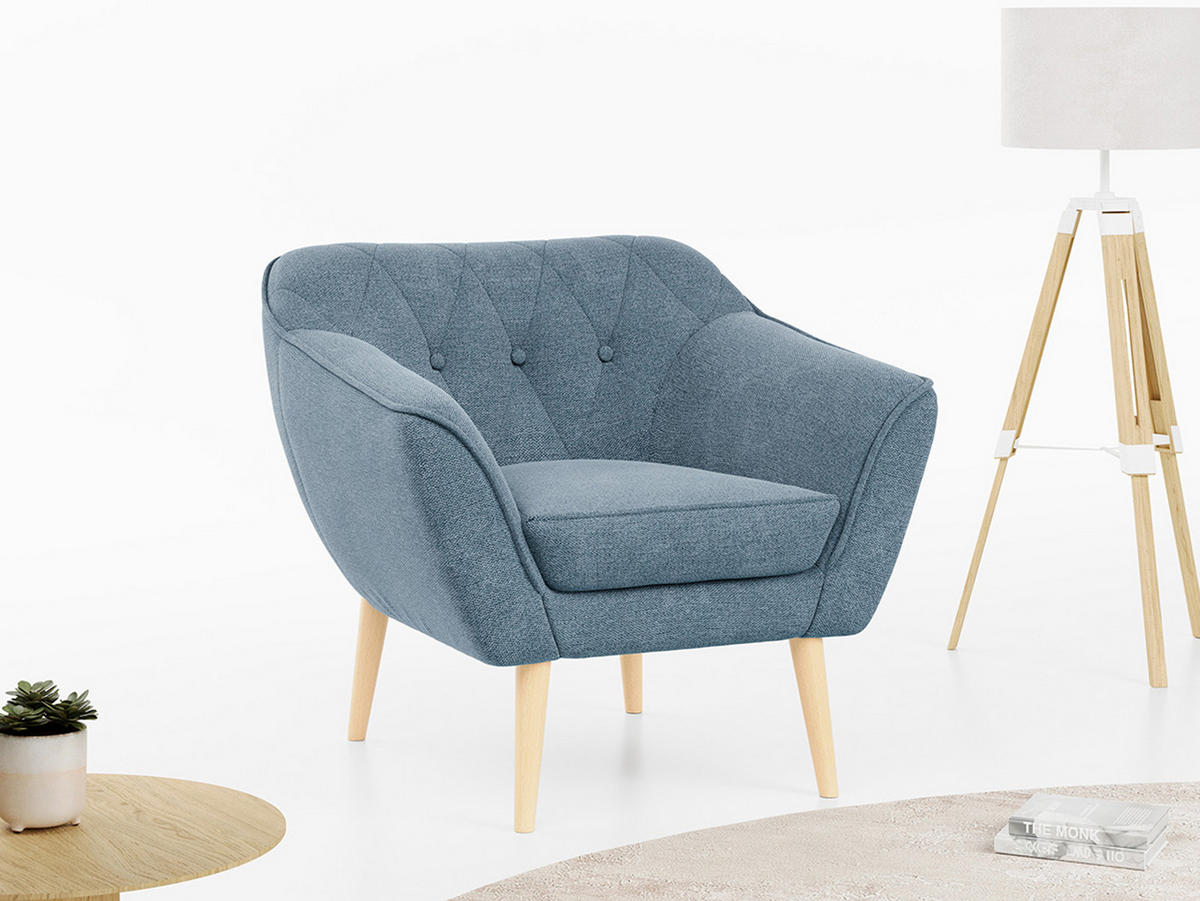 SESSEL Pirs 1 Sitzer Strukture Blau - Blau/Braun, Holz/Textil (80/75/74cm) - MKS