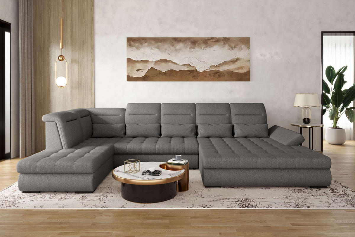 WOHNLANDSCHAFT Toscana Velours inkl. Schlaffunktion - Grau, Textil (358/87/208cm) - 99rooms