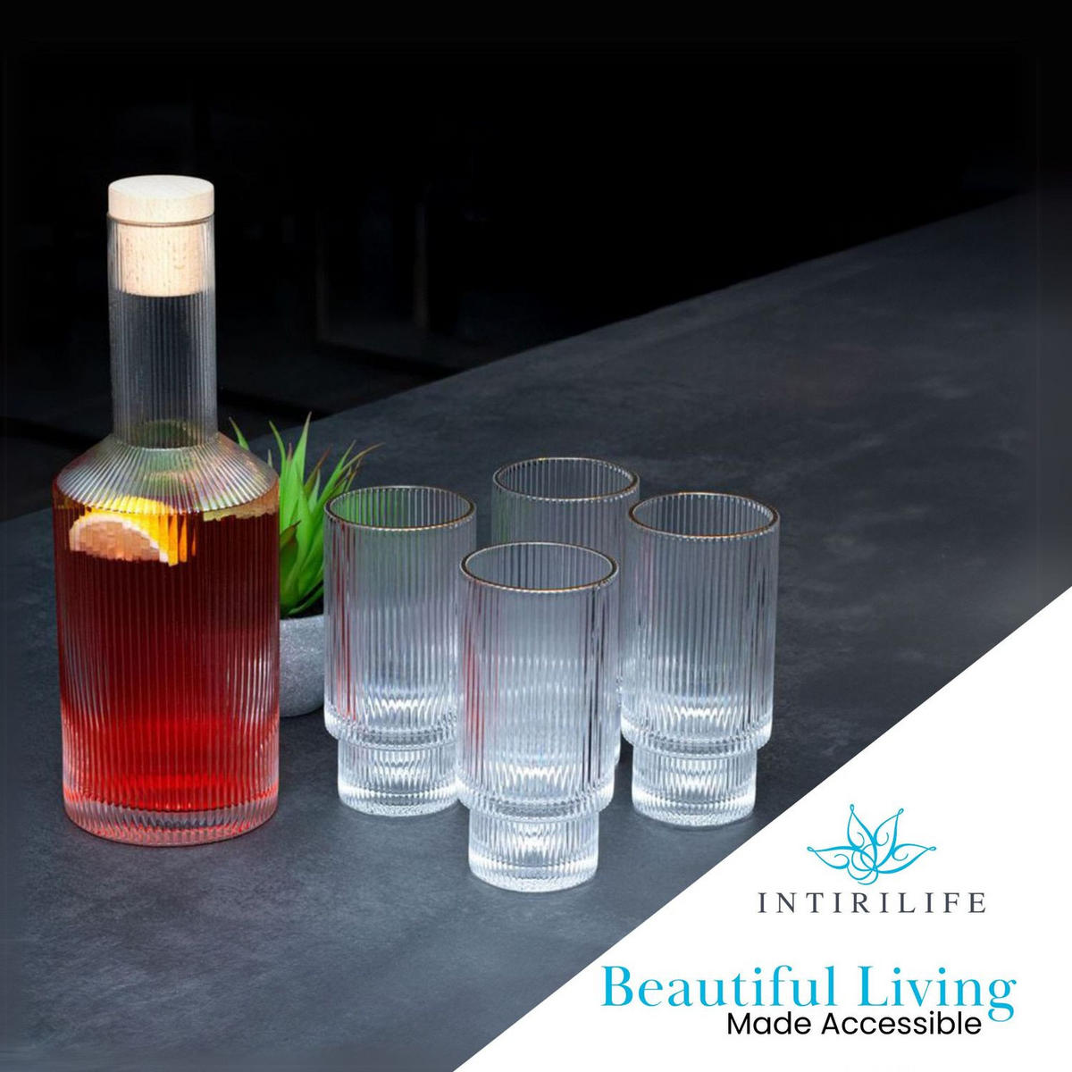 GLASKARAFFEN Set mit 4 Gläsern - Transparent, Glas (1.7L) - Intirilife