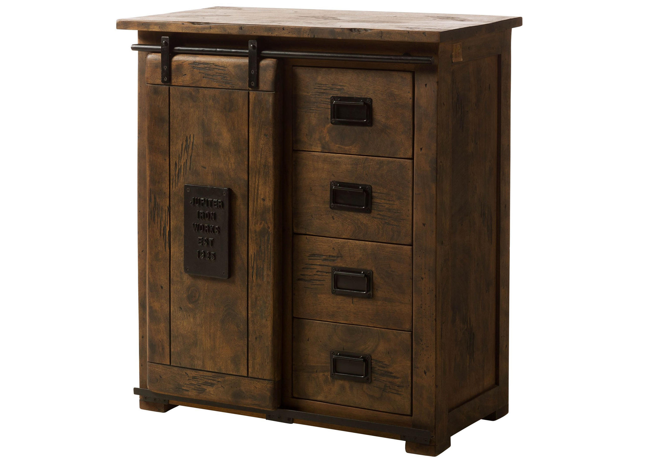 KOMMODE Mango 90x45x100 braun lackiert RAILWAY #403 - Braun, Holz (90/100/45cm) - Massivmoebel24