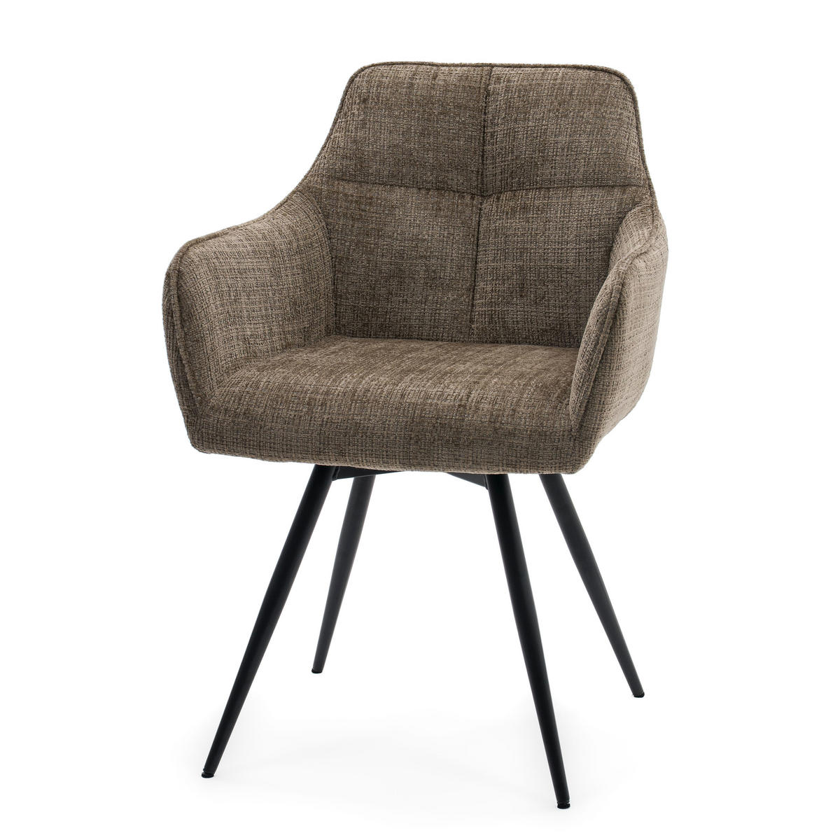 STUHL QUATTRO drehbar gepolsterter mit Steppung - braun - Chenille - Schwarz/Braun, Textil/Metall (58/86/60cm) - NEW HOME