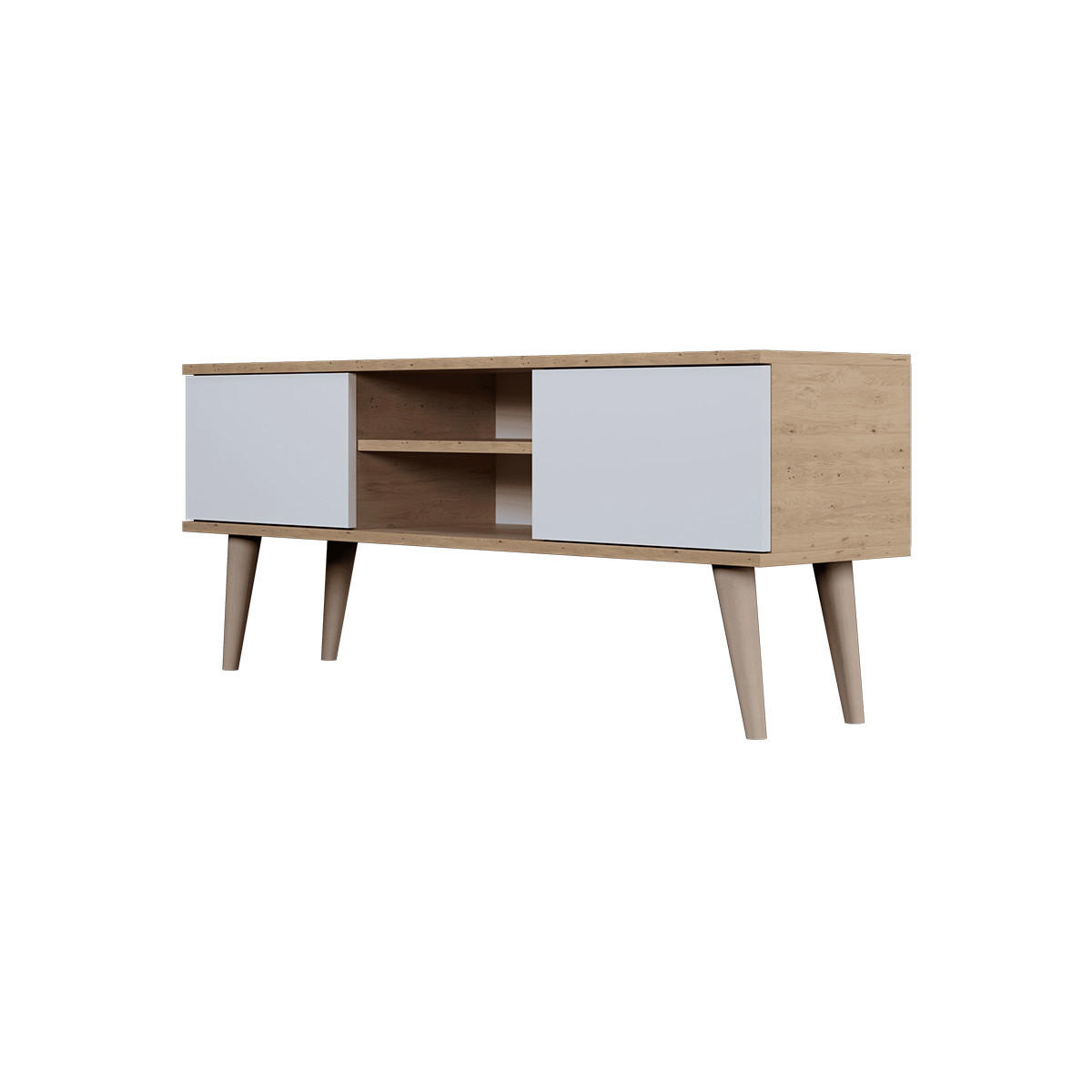 TV STOLEK Bílá a dřevo - bílá/hnědá, kompozitní dřevo (120/35/55cm) - Petits-meubles