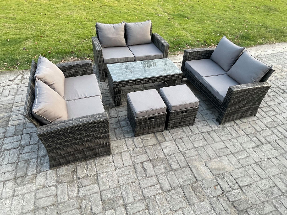 GARTENSET Polyrattan Dunkelgrau 8-Sitzer - Dunkelgrau, Metall - Fimous