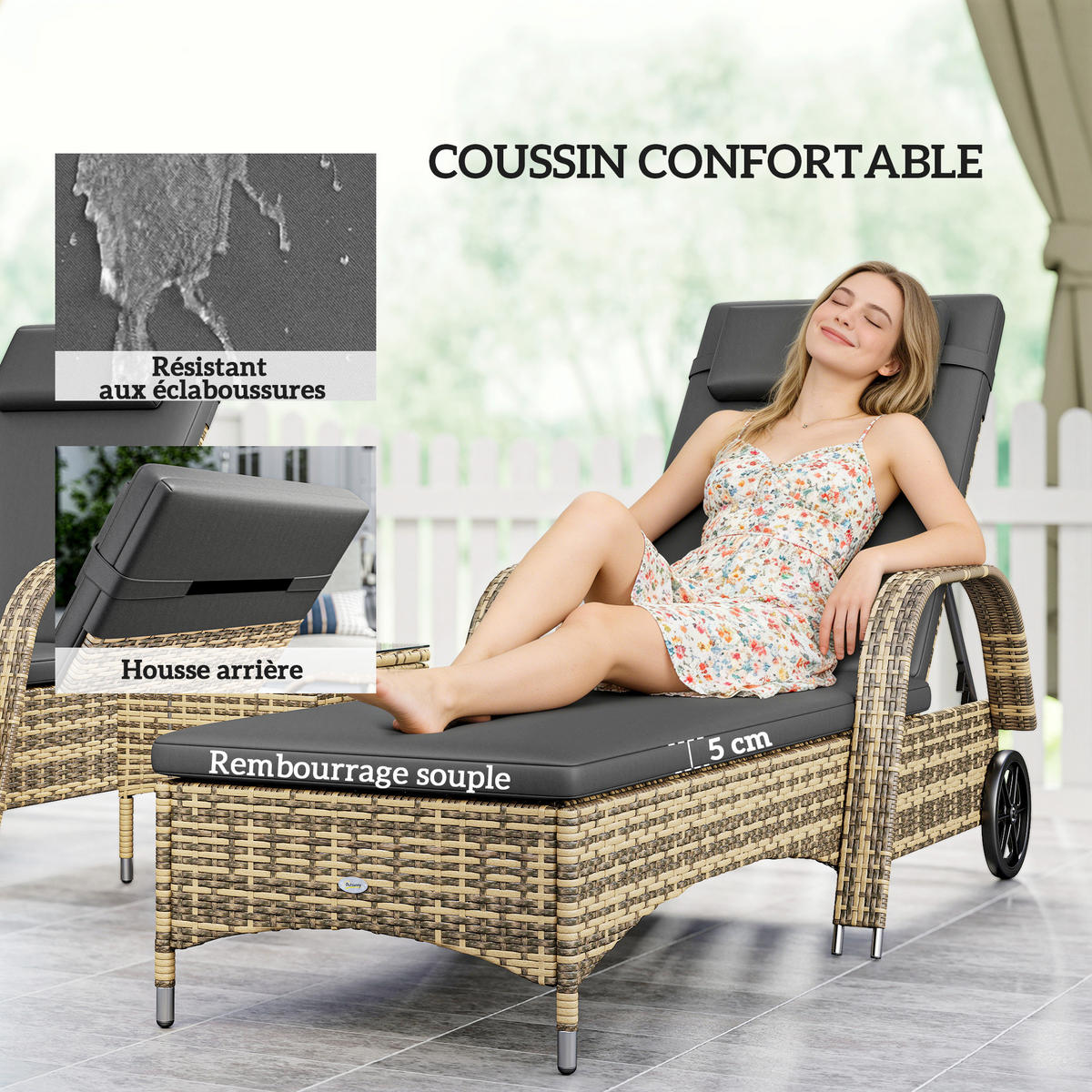 GARTENLIEGE 2er-Set mit Tisch DE-13683 verstellbar & Rollen Dunkelgrau - Dunkelgrau, Metall (73/103/200cm) - ComfortXL