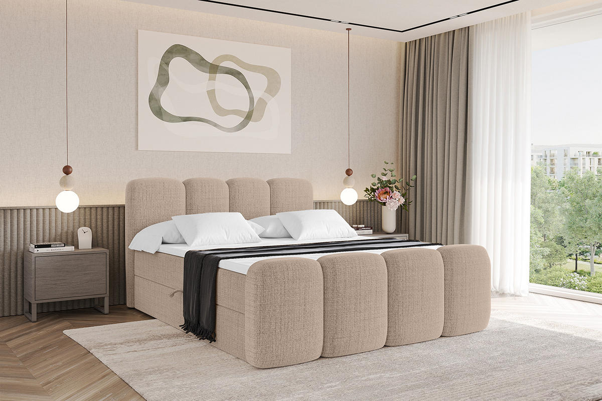 BOXBETT mit Matratze H4 und Lattenrost - NINA-Z - 120x200 cm - Dunkelbeige - Cappuccino, Holzwerkstoff (120/200cm)