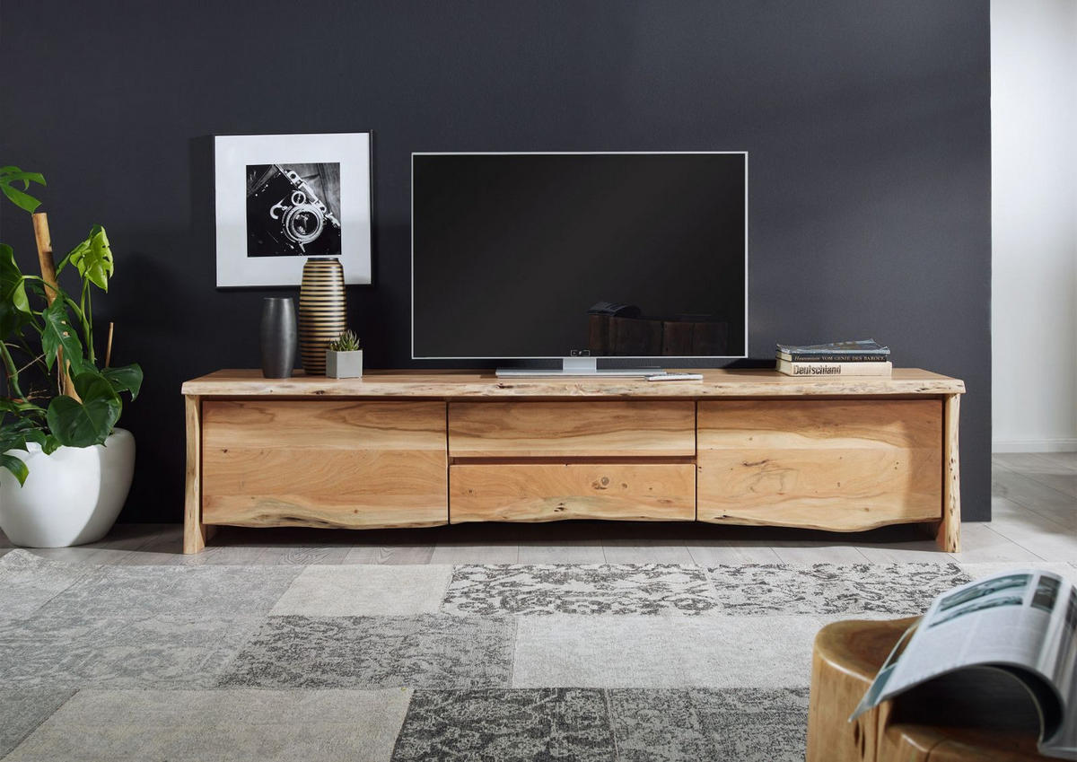 TV-BOARD Akazie 220x45x50 natur lackiert PURE ACACIA #704 - Naturfarben, Holz (220/50/45cm) - Massivmoebel24
