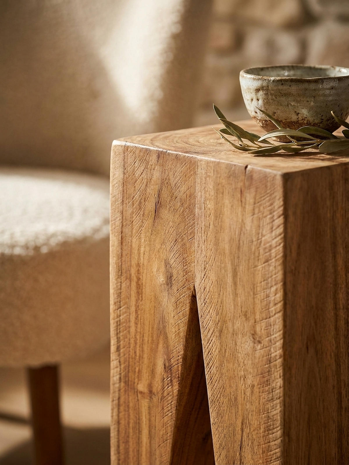 BEISTELLTISCH 3er Set Massivholz Handgefertigt Giraffenbeine, Beige 25x25x100 cm - Beige, Holz (25/25/100cm) - KADIMA DESIGN