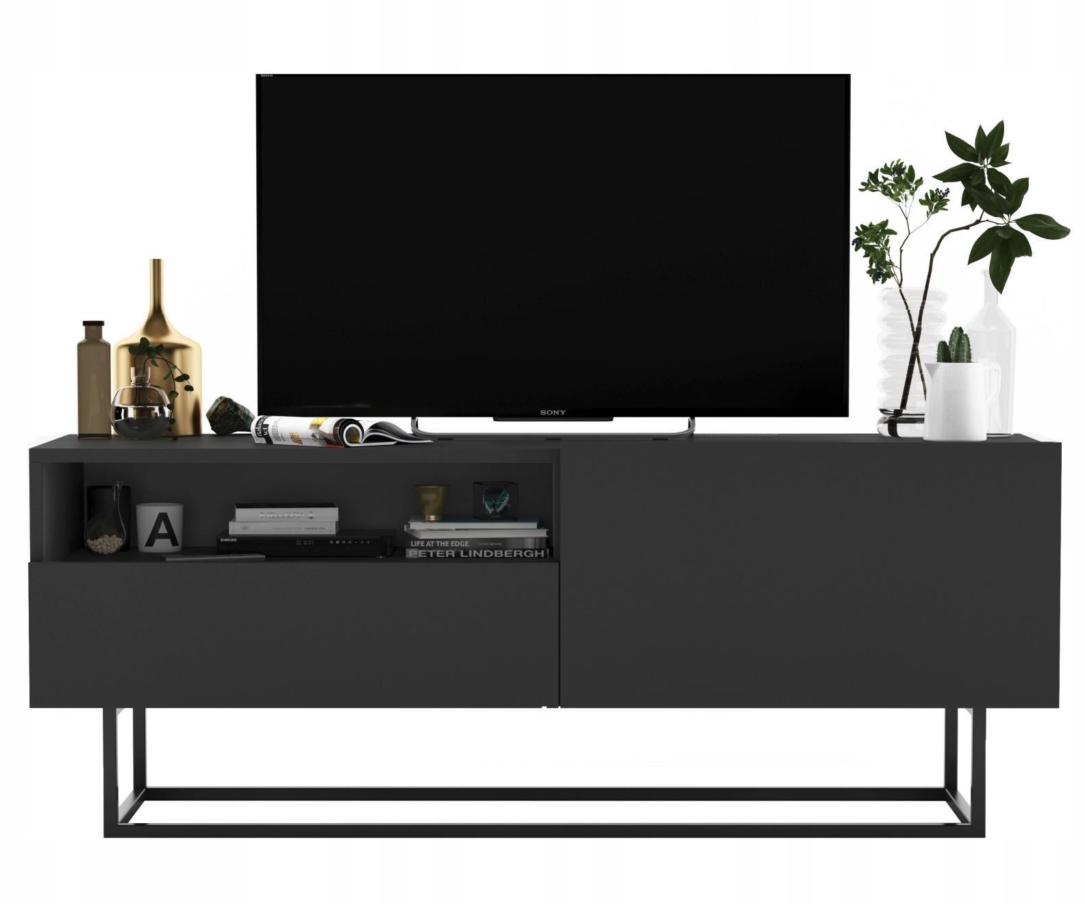 Meble Lindner TV stolek Enjoy Grafit mat 120 cm se zásuvkou a kovovým rámem