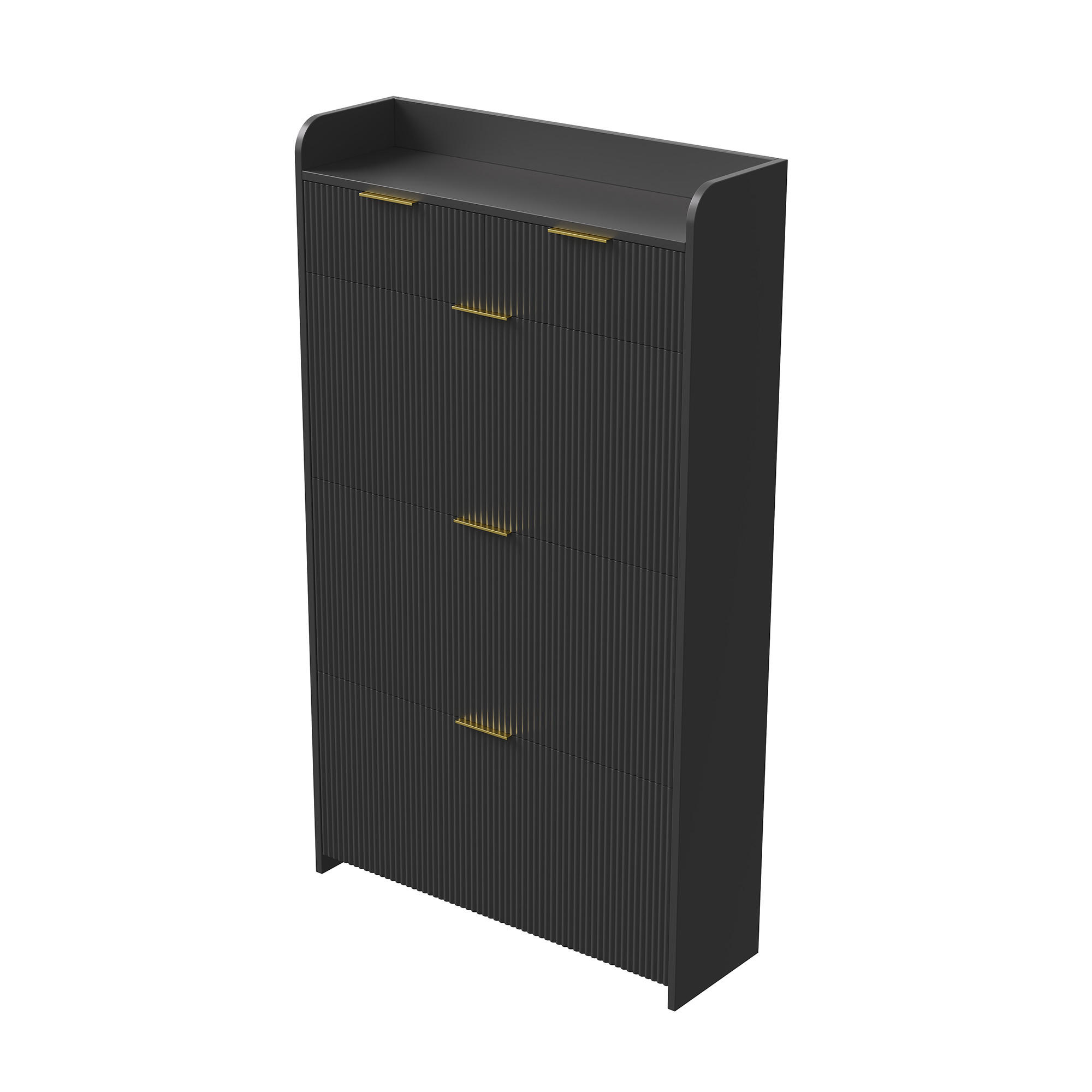 SCHUHSCHRANK 4 Klappen mit Schublade, modernes Schuhregal für Flur - Schwarz, Holz (77.1/133.5/24.2cm) - Joyfair