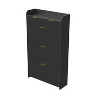 SCHUHSCHRANK 4 Klappen mit Schublade, modernes Schuhregal für Flur - Schwarz, Holz (77.1/133.5/24.2cm) - Joyfair