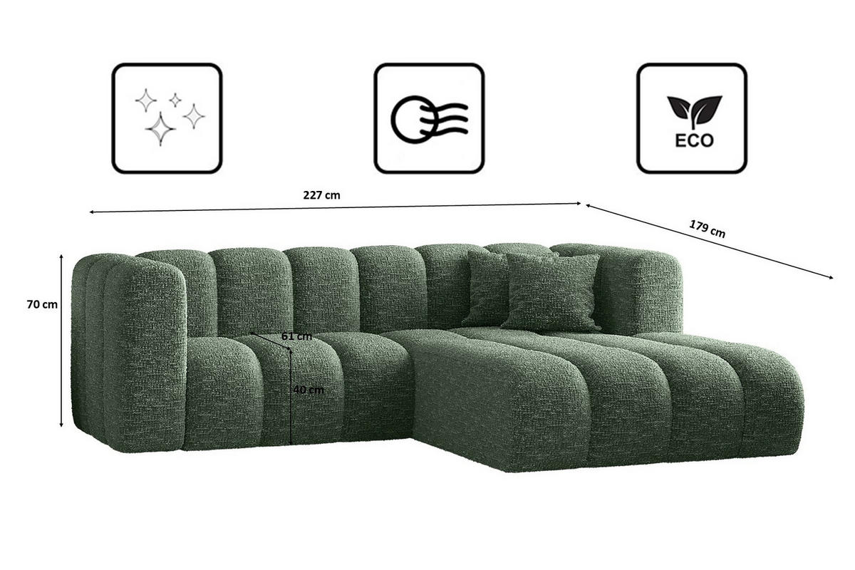 ECKSOFA L-form Sofa Grand modular stoff Haga Grün Rechts - Grün, Holz (227/179cm) - Kaiser Möbel