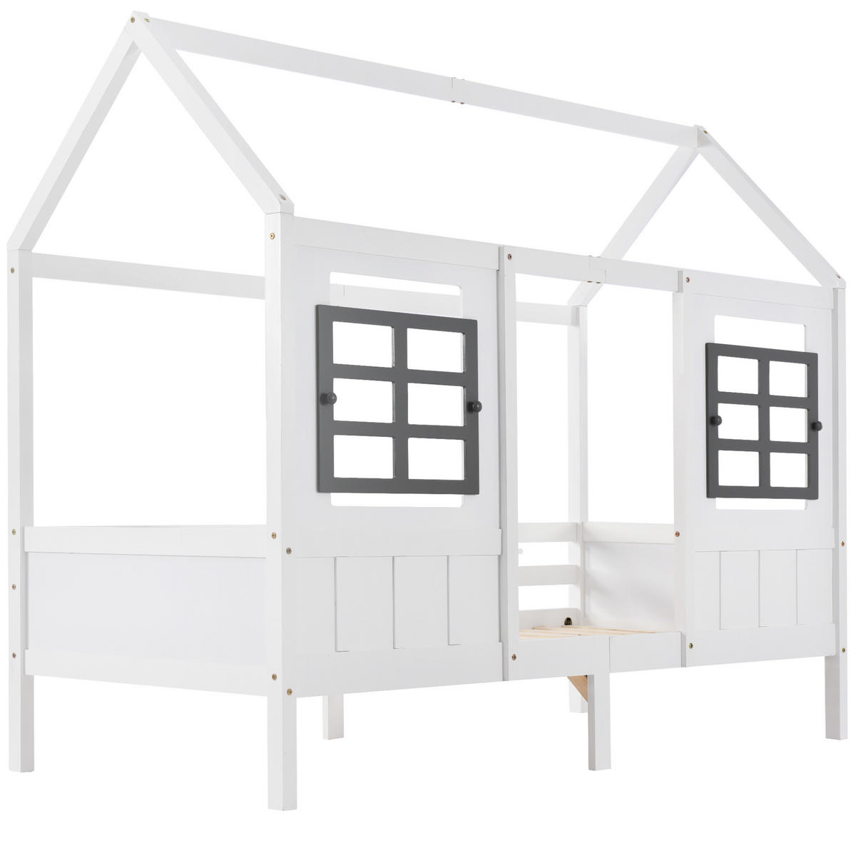 KINDERBETT 90/200 cm in Hausform mit 2 Fenstern und Rundumschutz aus Kiefer und MDF, Weiß - Weiß, Holzwerkstoff (90/200cm) - Redom