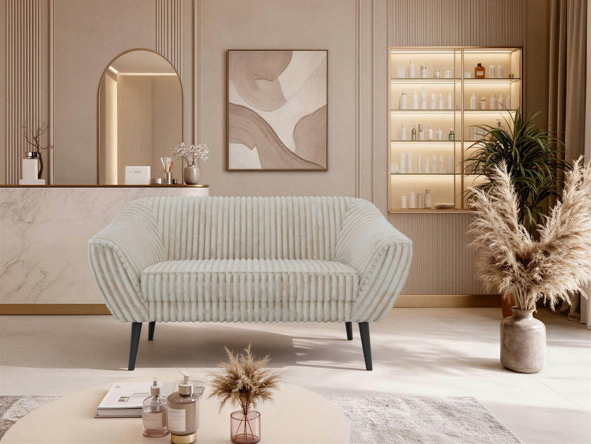 2-SITZER-SOFA PIRS - Beige Cord - Schwarze Beine - Beige/Creme, Holzwerkstoff/Textil (140/75/74cm) - MKS