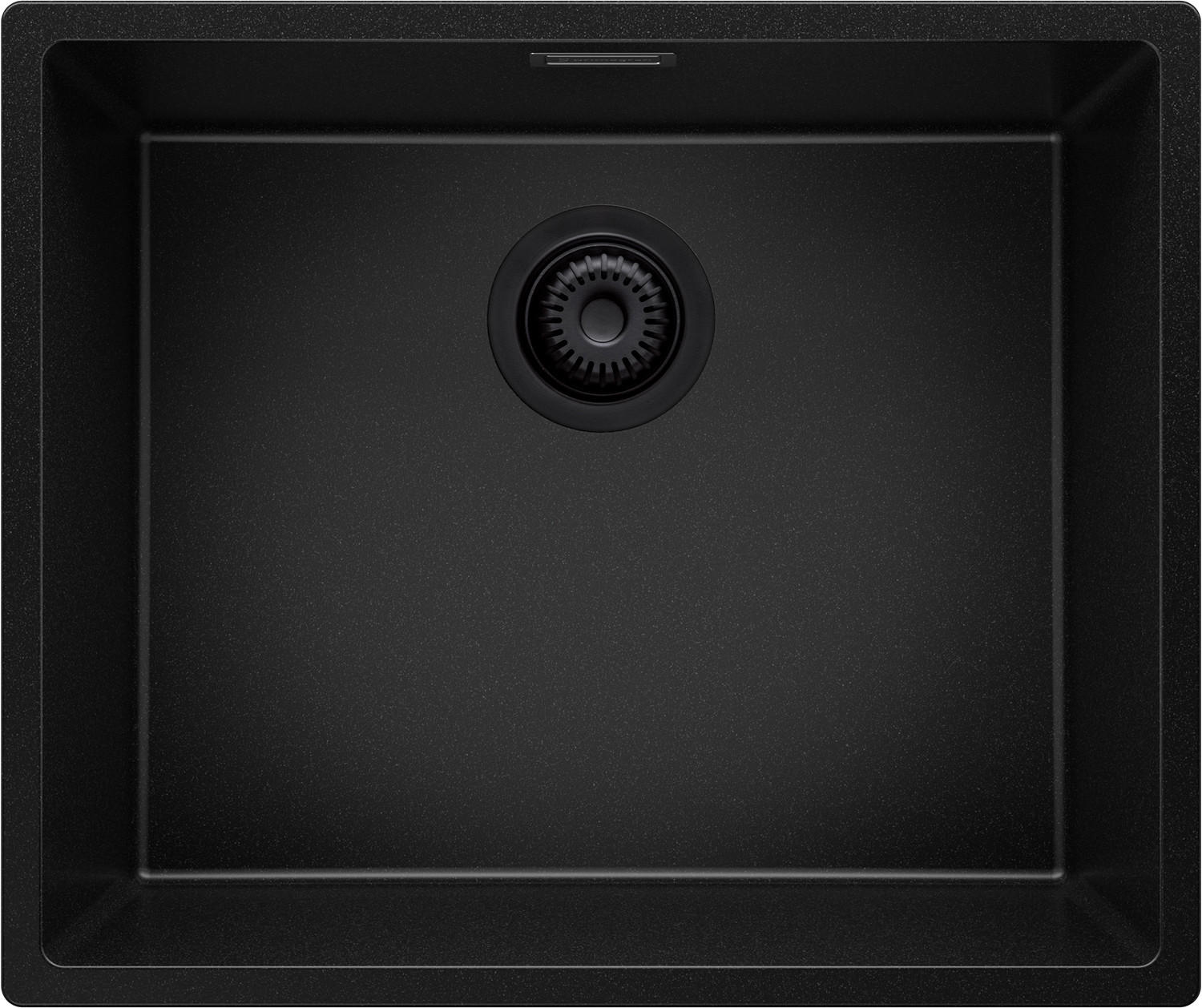 UNTERBAUSPÜLE GRANIT London, 2-er set Alles Schwarz 56/47 cm 1 Becken + Ablauf-Set ab 60er Unterschrank - Schwarz, Kunststoff (56/20/47cm) - Primagran