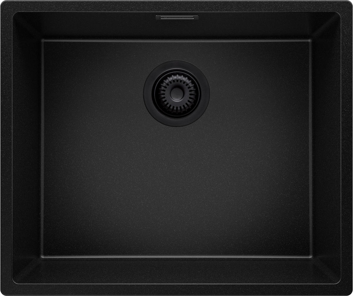 UNTERBAUSPÜLE GRANIT London, 2-er set Alles Schwarz 56/47 cm 1 Becken + Ablauf-Set ab 60er Unterschrank - Schwarz, Kunststoff (56/20/47cm) - Primagran
