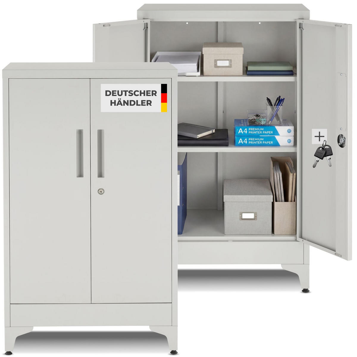 AKTENSCHRANK Blake, Kippschutz, höhenverstellbare Füße, grau - Grau, Metall (60/100/40cm) - tectake