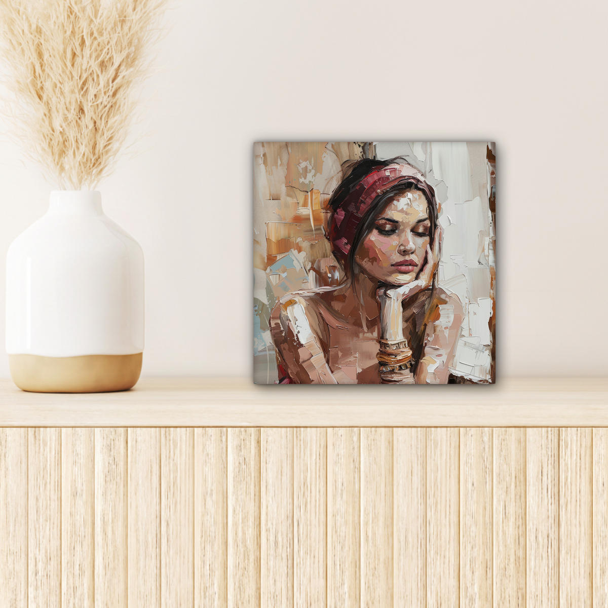 LEINWANDBILD Frau - Lackierung - Porträt - Modern Deko Wohnzimmer 20x20 cm - Altrosa, Textil (20/20cm) - MuchoWow