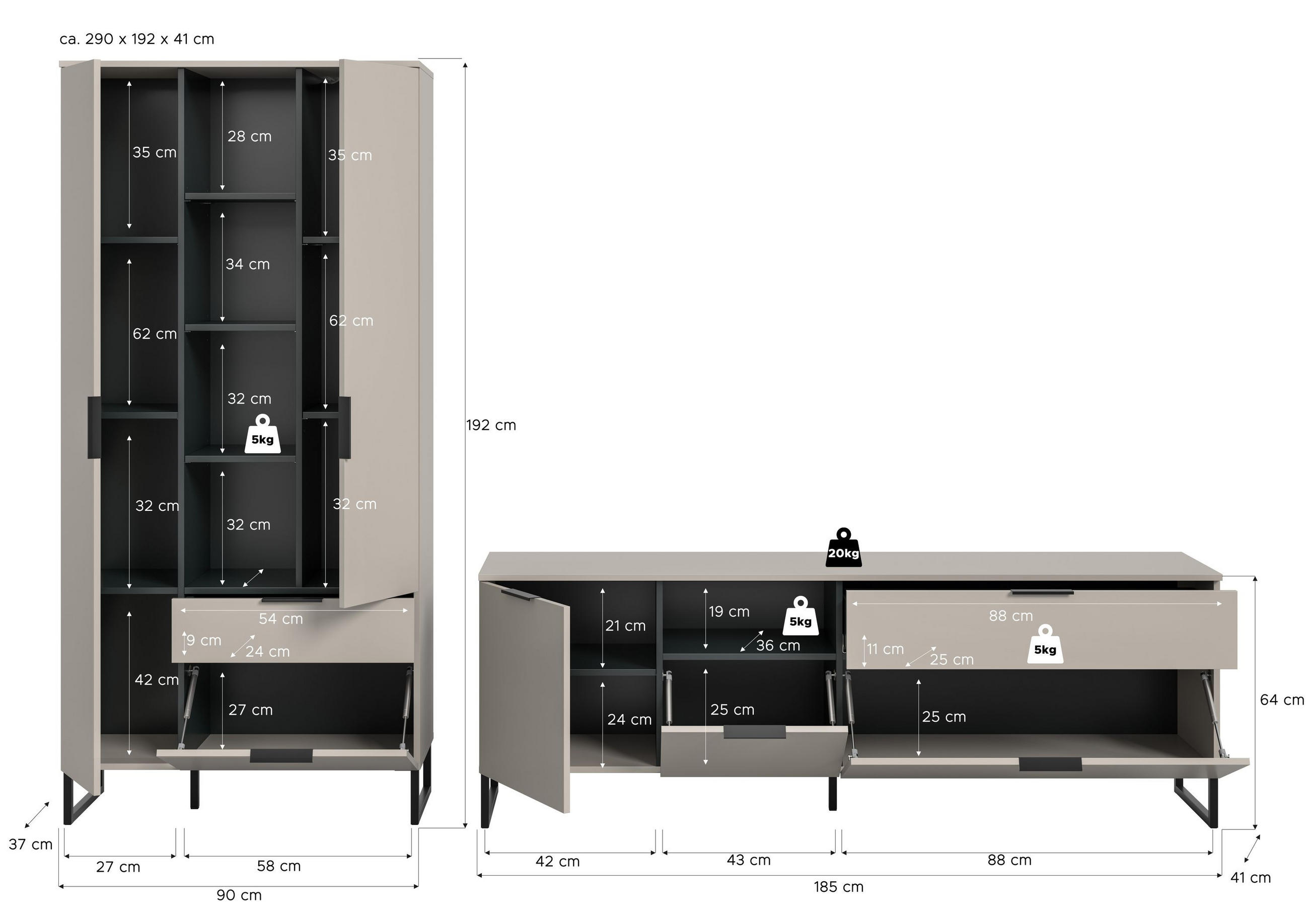 Homes & Jones Wohnwand Kaschmir 290x192x41 cm