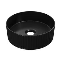 AUFSATZWASCHBECKEN rund - Schwarz matt - Keramik - geriffelt - 36 cm - PEDARA - Schwarz, Keramik (36/12/36cm) - Vente-Unique