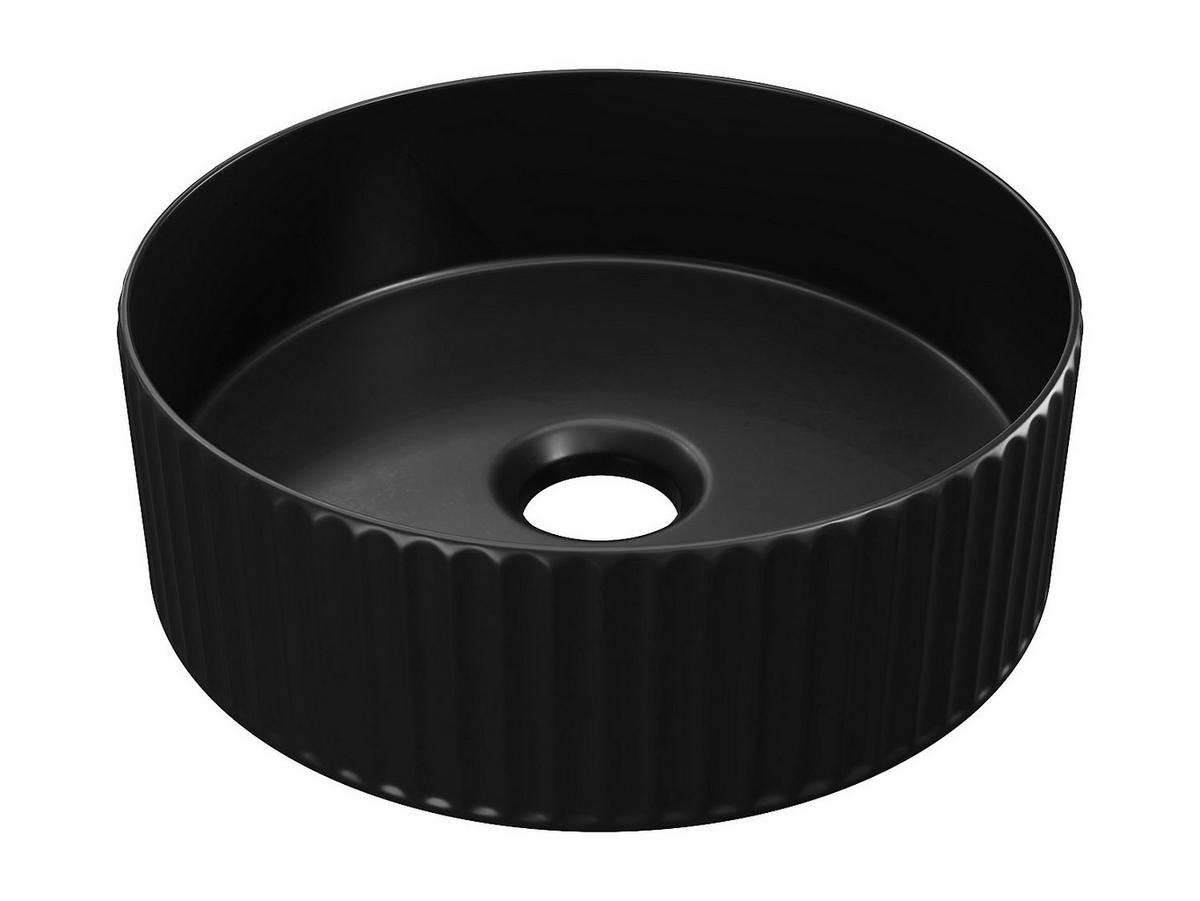 AUFSATZWASCHBECKEN rund - Schwarz matt - Keramik - geriffelt - 36 cm - PEDARA - Schwarz, Keramik (36/12/36cm) - Vente-Unique