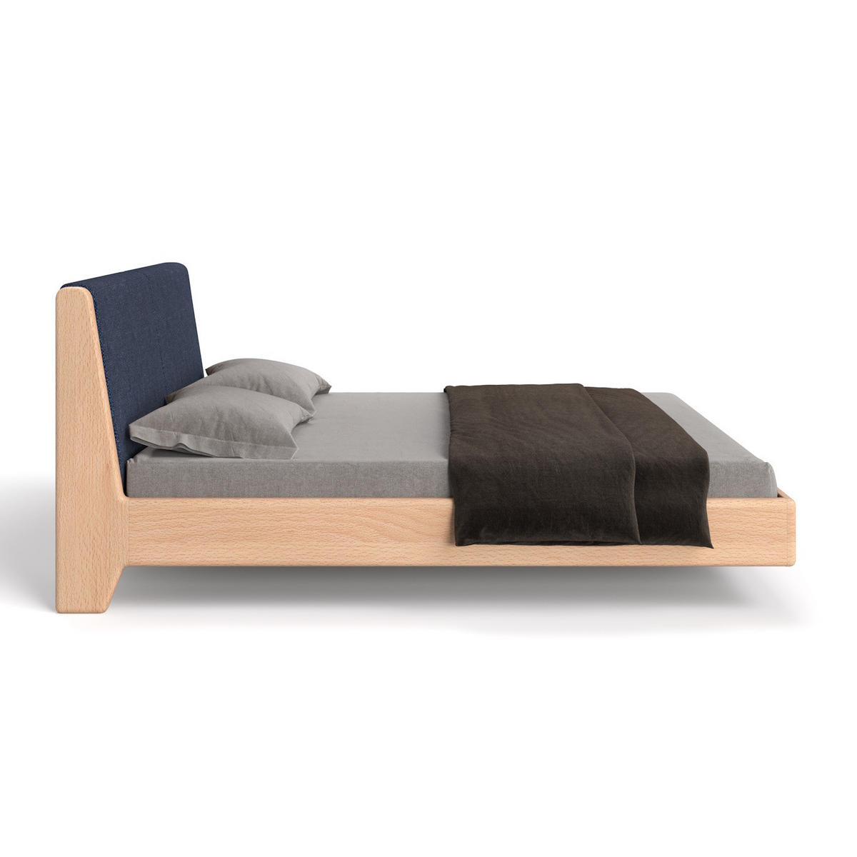 MASSIVHOLZBETT Lumo aus Buche 200x220 cm, Storm 77 - Blau/Buchefarben, Holz (200/220cm) - Danzz