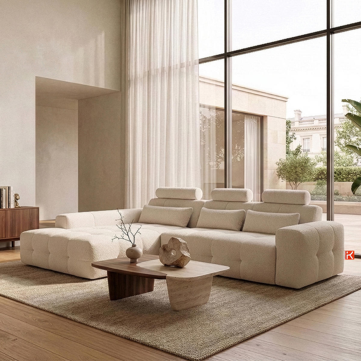ECKSOFA LINKS ALIGRA, Hellbeige - Beige, Holz/Holzwerkstoff (290/191cm) - KONSIMO®
